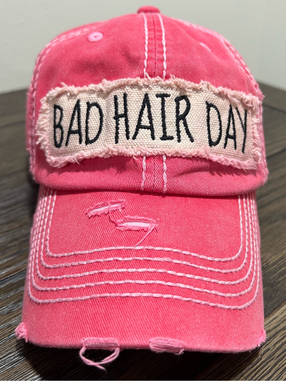 Women's Pink 'Bad Hair Day' Distressed Vintage Baseball Cap 100% Cotton